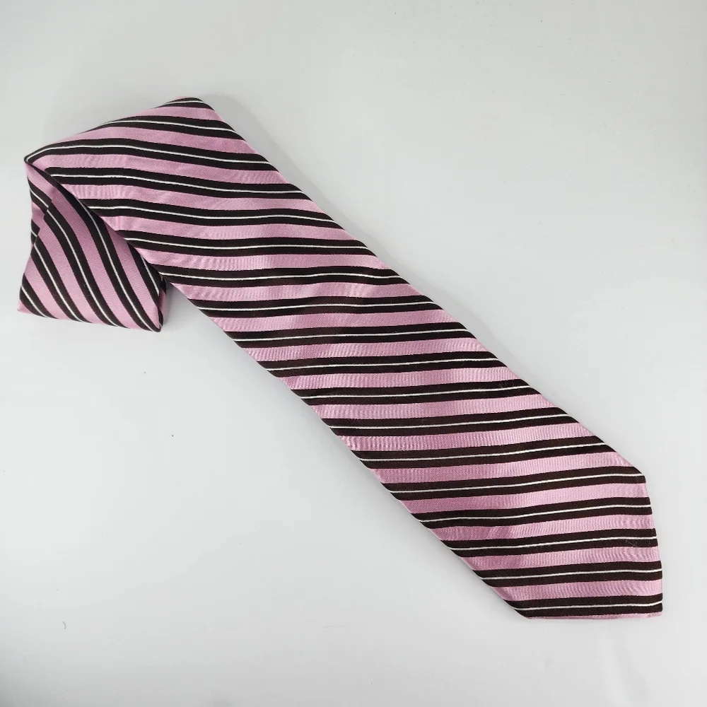 IKE BEHAR Pink Stripe Silk Tie.